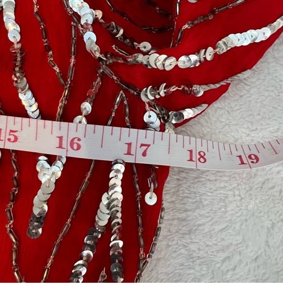 SWEE LO Silk VTG 80’s Red and Silver Sequined Beaded Blouse Top please Read - Picture 12 of 12